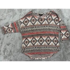 Western 3/4 Sleeve Knit Top Womens L Cowgirl Ranch Rodeo Aztec Bohemian Colorful